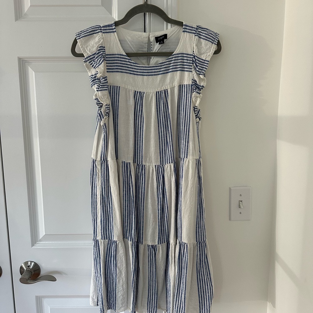 J. Crew Navy and White Ruffle Midi Dress